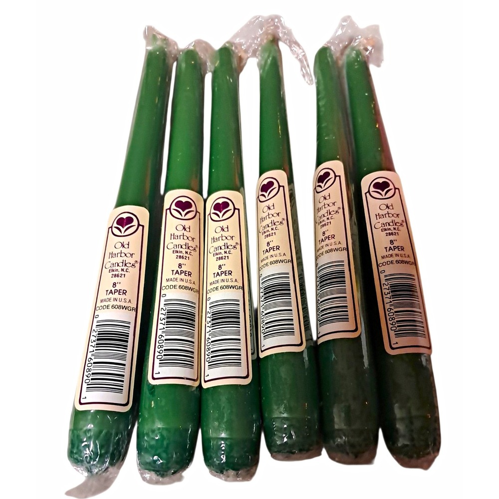 Old Harbor Candles 8" Taper/Dinner Candles Green Wax 6 Pack MPN 608WGR